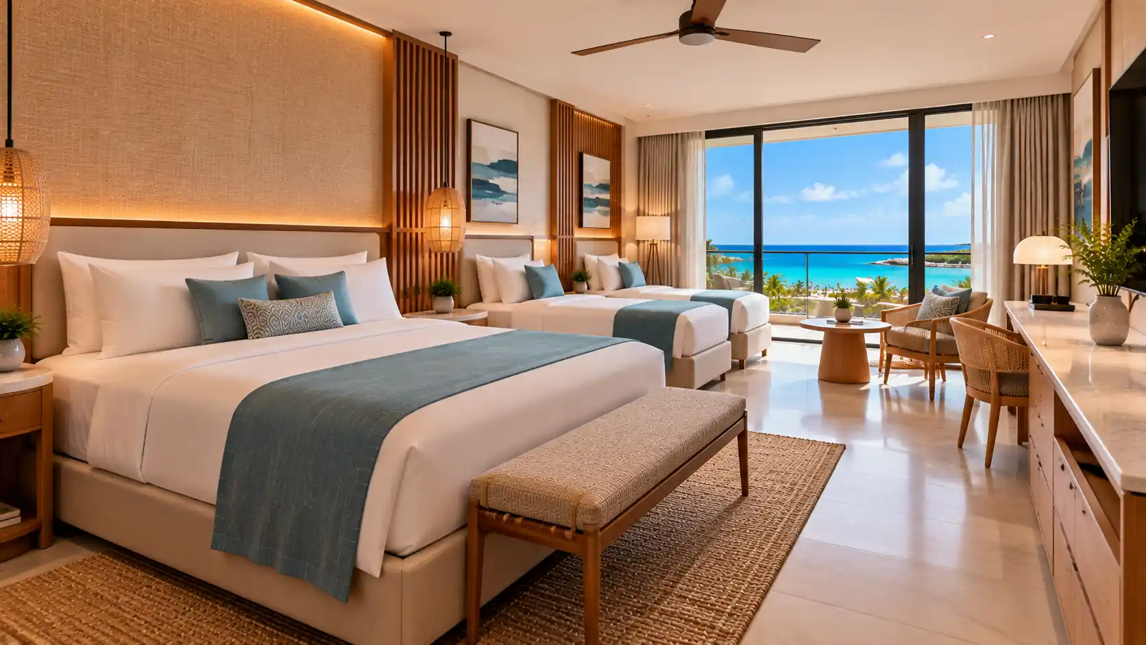 Oceanview – 1 King and 2 Single Beds Guest Room